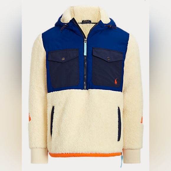 POLO RALPH LAUREN MENS LARGE HALF ZIP FLEECE JACKET AND ORANGE BEENIE - Picture 2 of 4